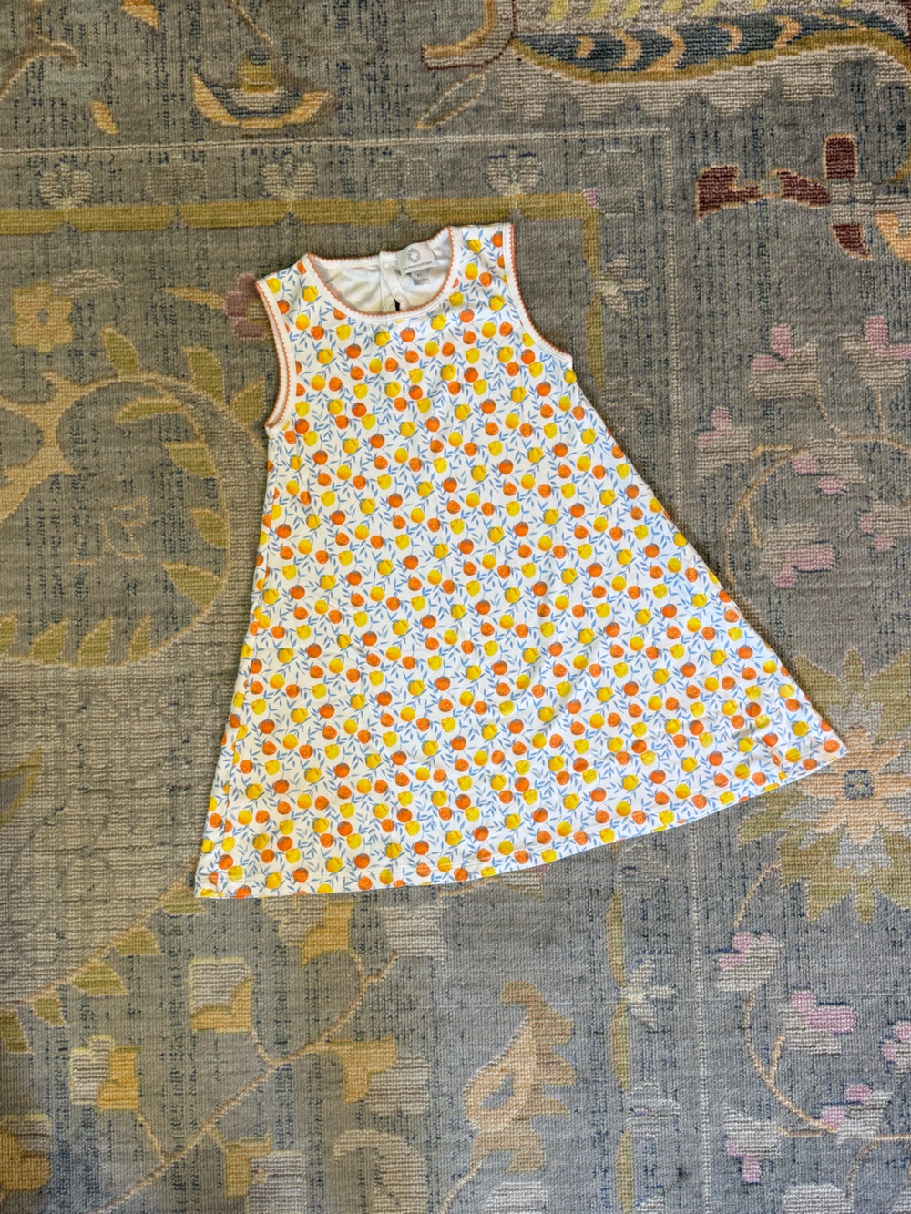 Proper Peony Girls' White Orange & Lemon Fruit-Print Sleeveless Stitched Dress